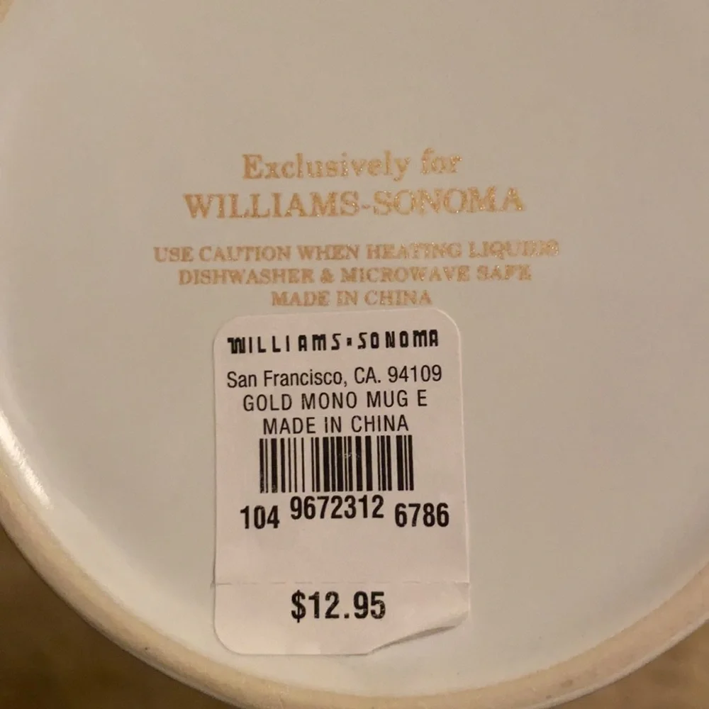 NWT Williams Sonoma Letter E